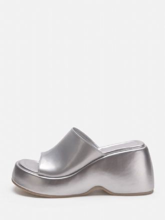 Sølv Sandaler For Kvinner Metallisk Plattform Flatform Slip-on Mules