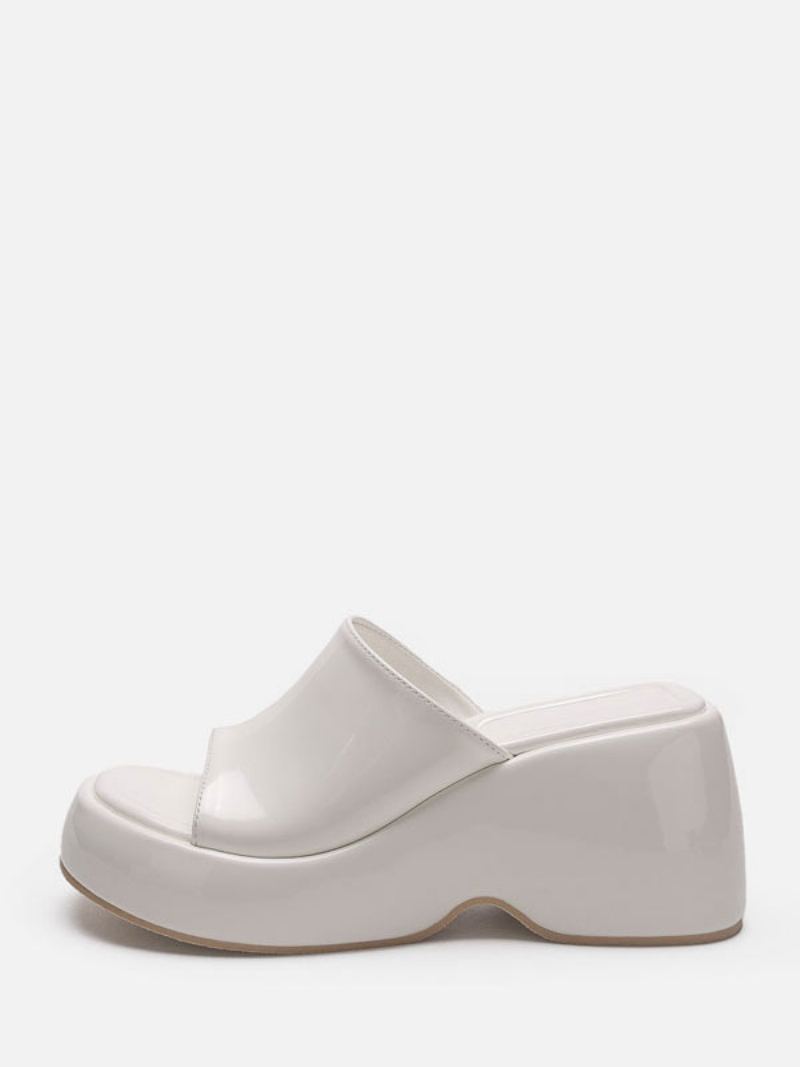 Sølv Sandaler For Kvinner Metallisk Plattform Flatform Slip-on Mules - Hvit