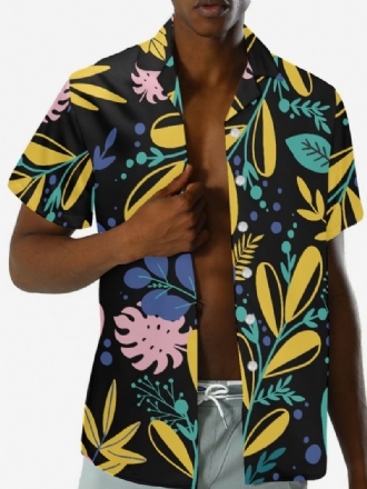 Kortermet Hawaii Skjorte For Menn Plant Printed Vacation Top