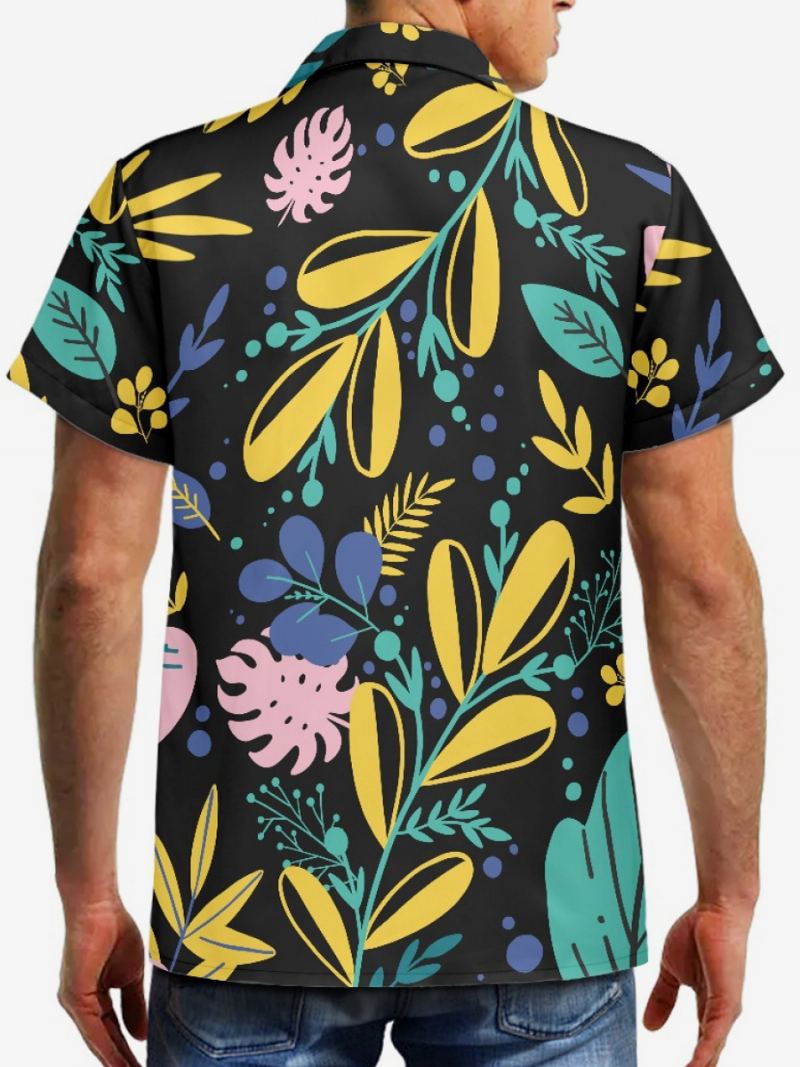 Kortermet Hawaii Skjorte For Menn Plant Printed Vacation Top - Svart