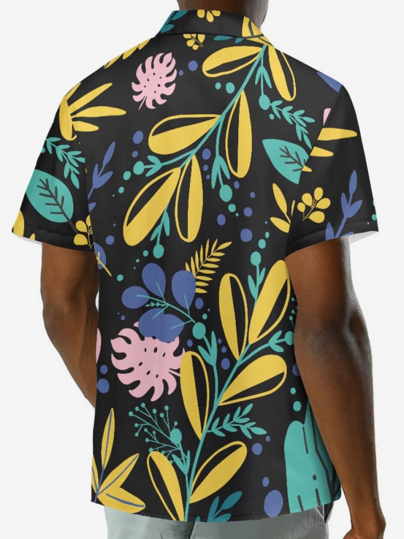 Kortermet Hawaii Skjorte For Menn Plant Printed Vacation Top - Svart