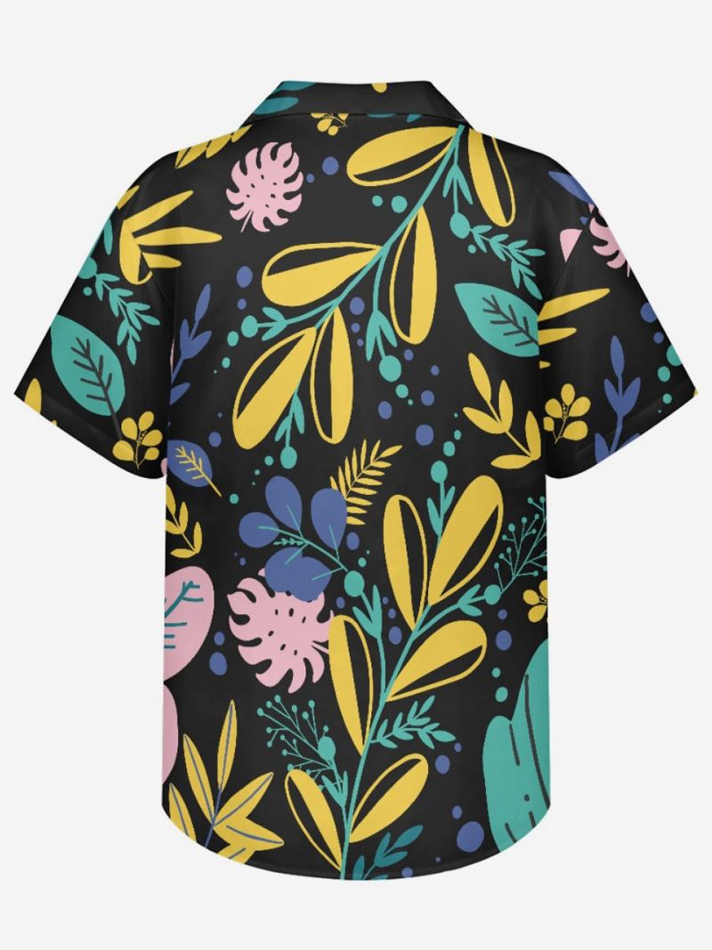 Kortermet Hawaii Skjorte For Menn Plant Printed Vacation Top - Svart