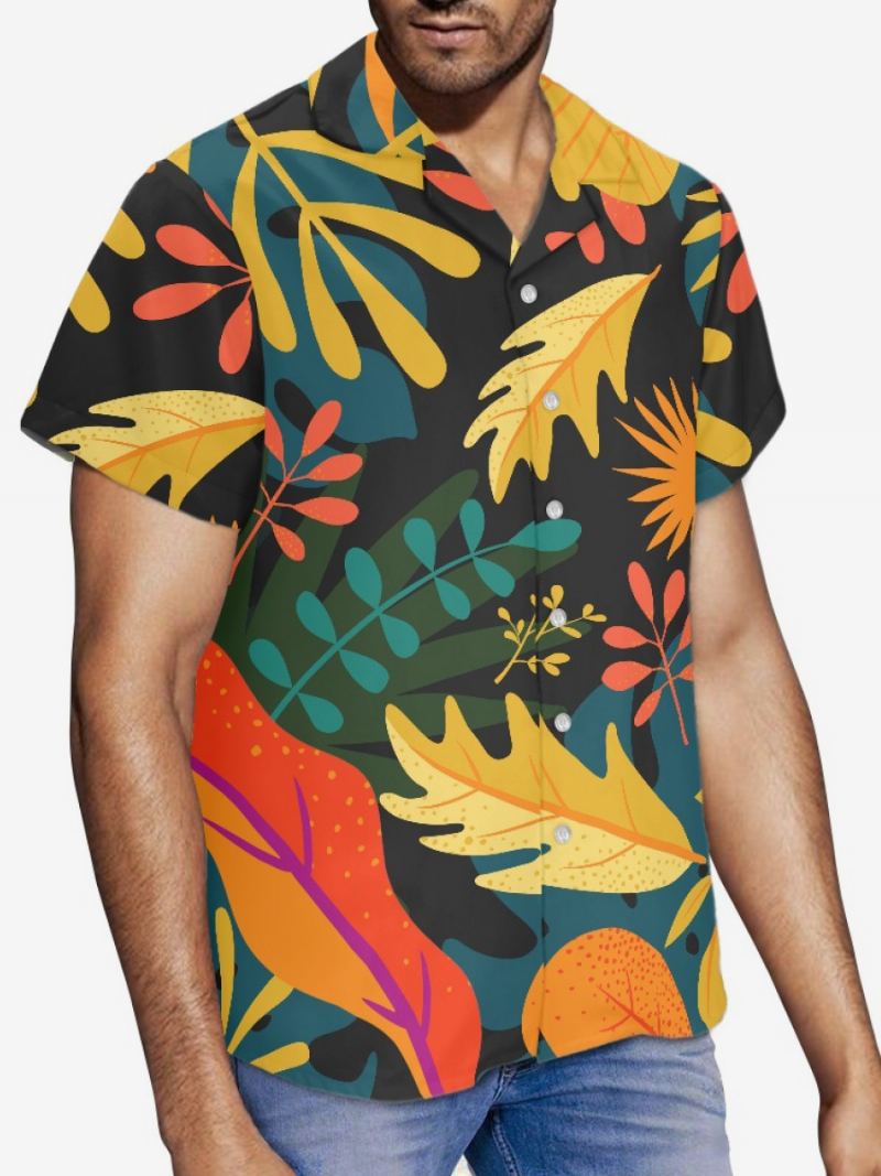 Kortermet Hawaii Skjorte For Menn Tropical Printed Vacation Top - Svart