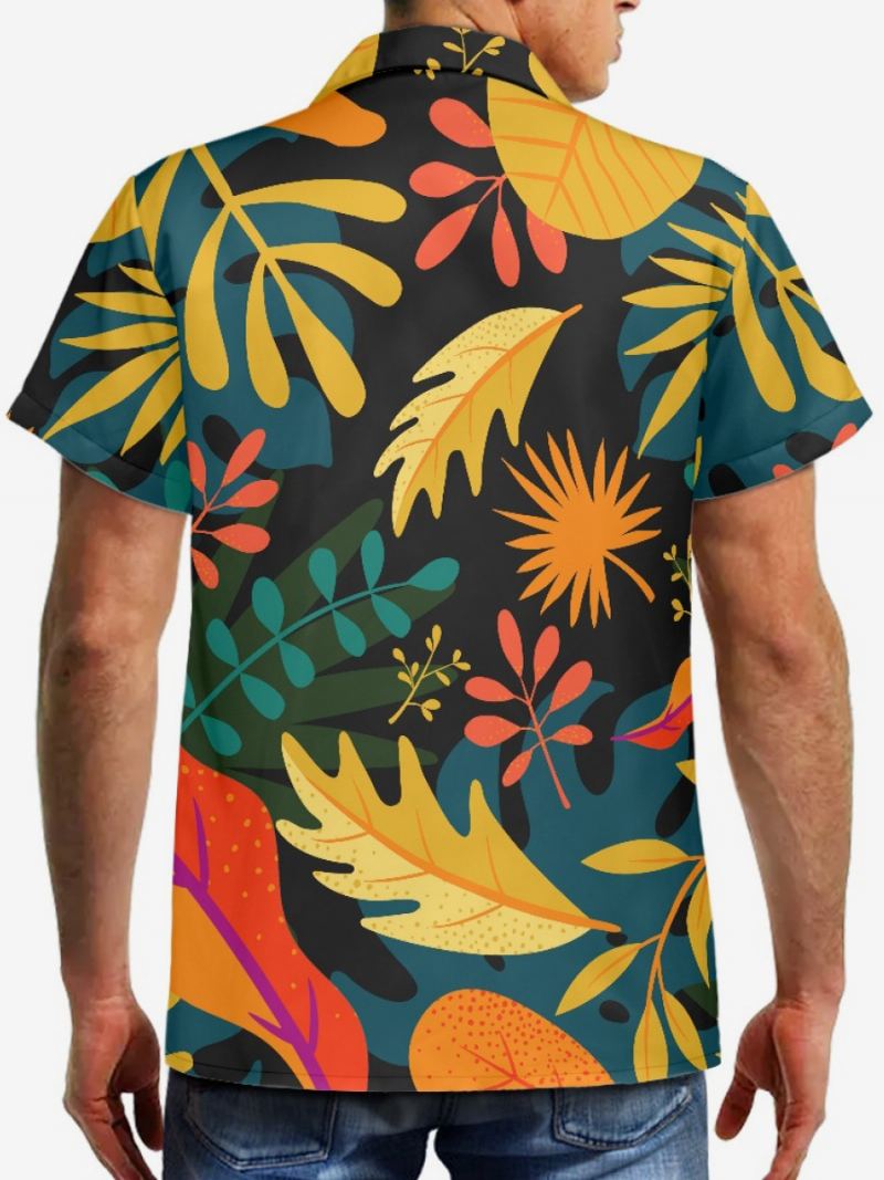 Kortermet Hawaii Skjorte For Menn Tropical Printed Vacation Top - Svart