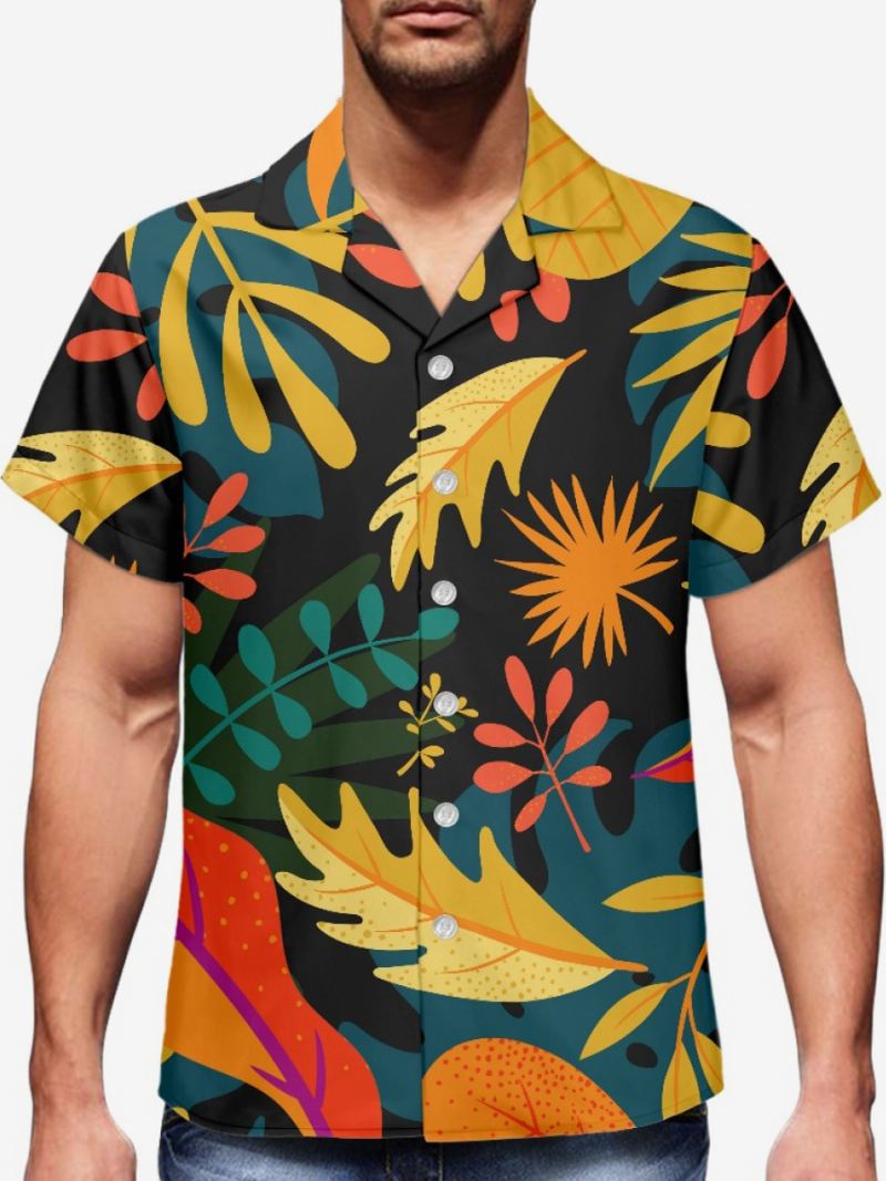 Kortermet Hawaii Skjorte For Menn Tropical Printed Vacation Top - Svart