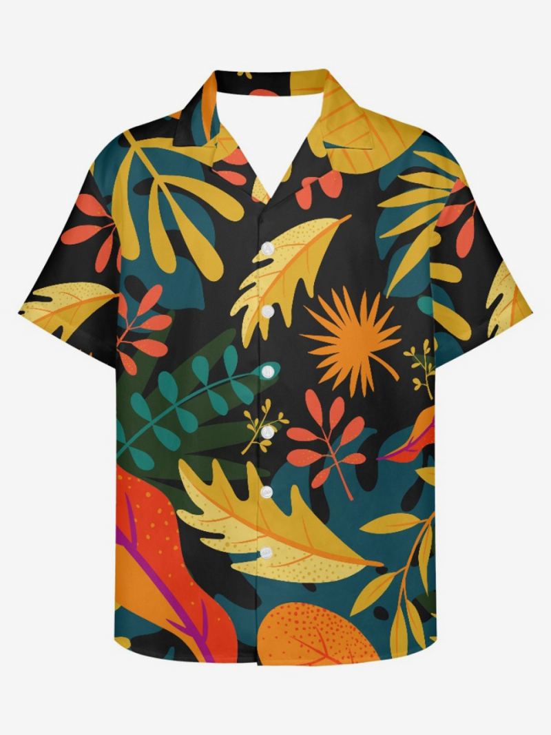 Kortermet Hawaii Skjorte For Menn Tropical Printed Vacation Top - Svart