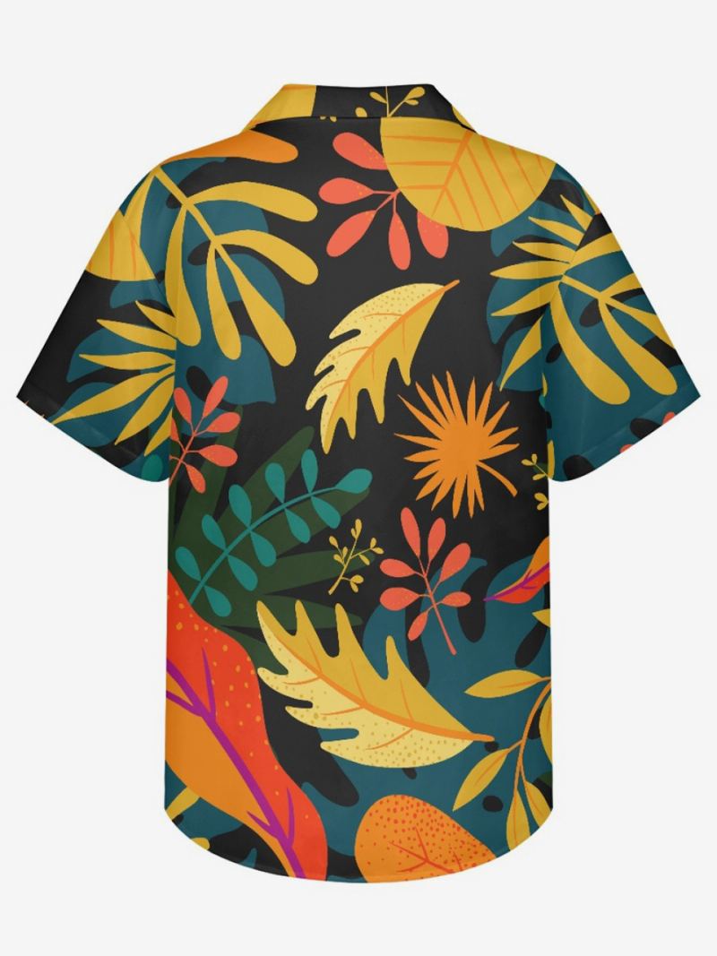 Kortermet Hawaii Skjorte For Menn Tropical Printed Vacation Top - Svart