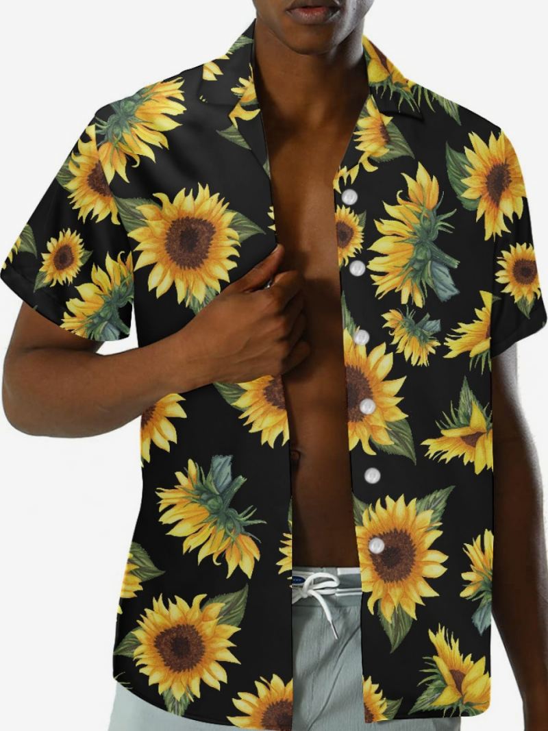 Menn Funky Hawaii-skjorter Kortermet Sommerferie Solsikketrykt Beach Casual Hawaii-skjorte