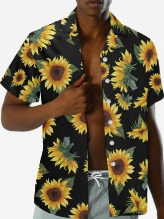 Menn Funky Hawaii-skjorter Kortermet Sommerferie Solsikketrykt Beach Casual Hawaii-skjorte