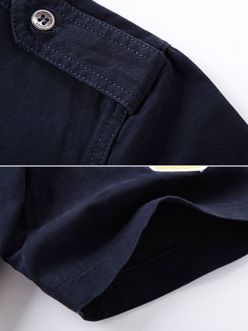 Uformell Skjorte For Menn Turndown-krage Asymmetrisk Lappeteppe Dark Navy Herreskjorter - Mørk Navy