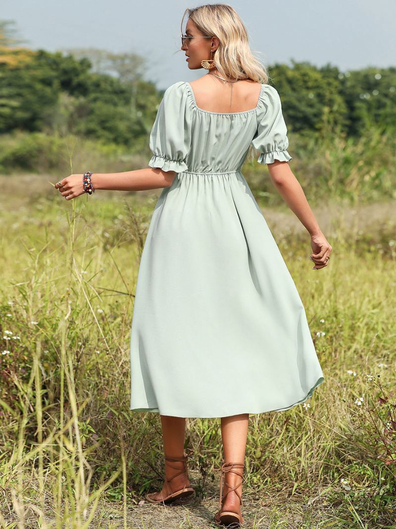 Dame Sommerkjole Sweetheart Neck Plissert Knute Pastellgrønn Medium Beach Dress - Pastellgrønn