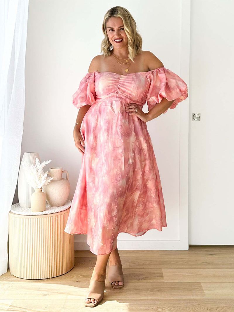 Kvinnefestkjole Off The Shoulder Samler Ryggløse Sommer-maxikjoler - Rosa