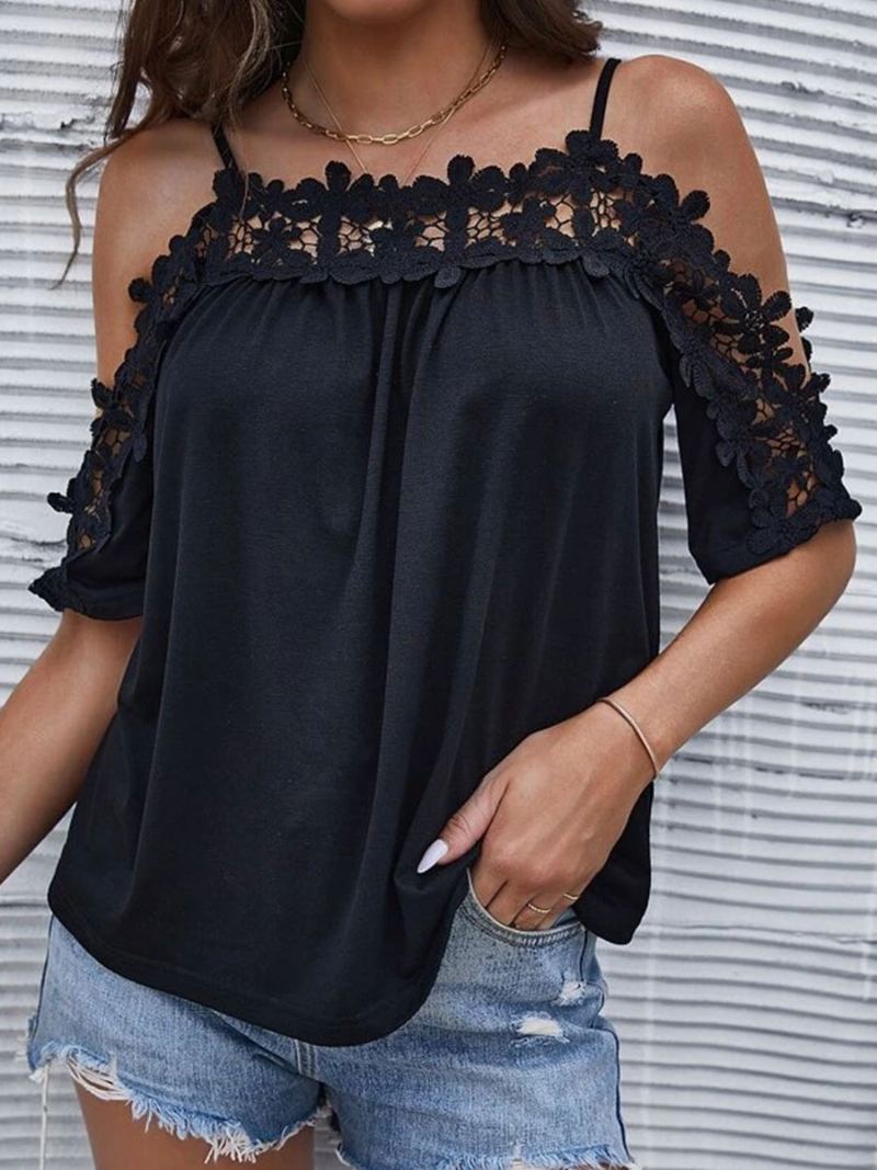 Sexy Topp For Kvinner Bateau Hals Halve Ermer Cut Out Sommer Topper