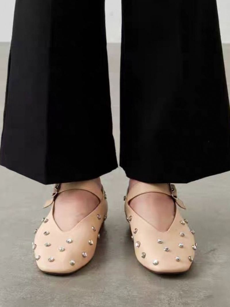 Black Ballerina Flats Dame Rhinestones Rund Toe Ballett - Lys Lys Gul