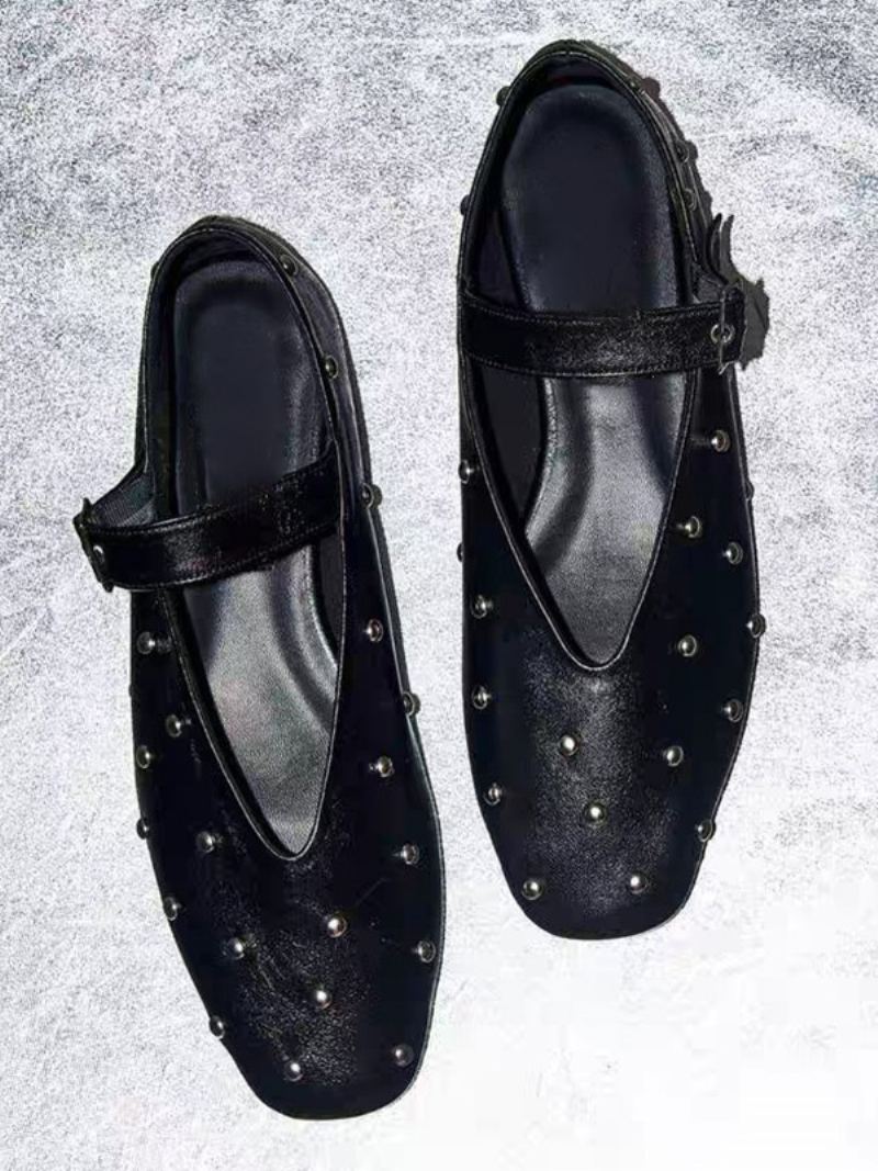 Black Ballerina Flats Dame Rhinestones Rund Toe Ballett - Sort