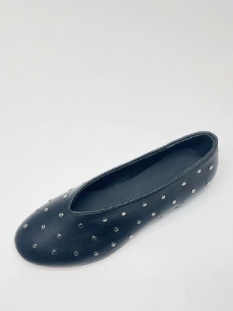 Black Ballerina Flats Kvinner Rund Toe Beaded Slip On Ballet