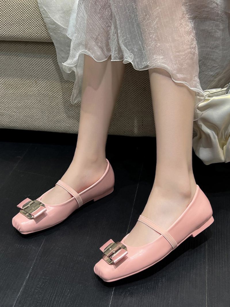 Black Ballet Flats Square Toe Bue Flate Sko For Kvinner - Rosa