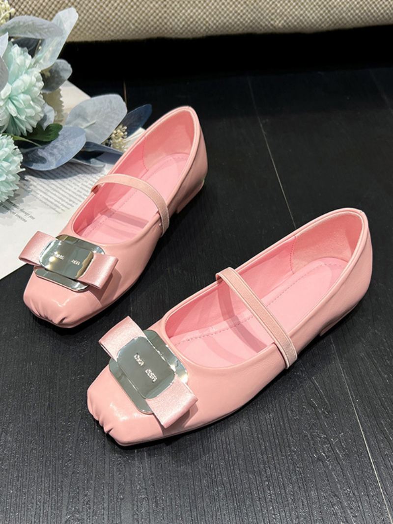 Black Ballet Flats Square Toe Bue Flate Sko For Kvinner - Rosa