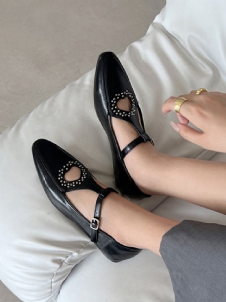 Black Ballet Flats Square Toe Rhinestones Cut Out Spenne Detalj Flate Sko For Kvinner