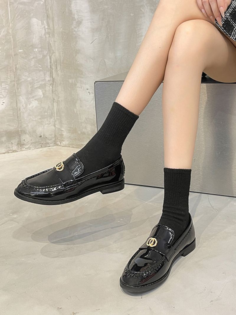 Black Slip On Loafers Dame Uppy Heel