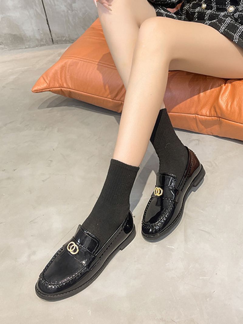 Black Slip On Loafers Dame Uppy Heel - Svart