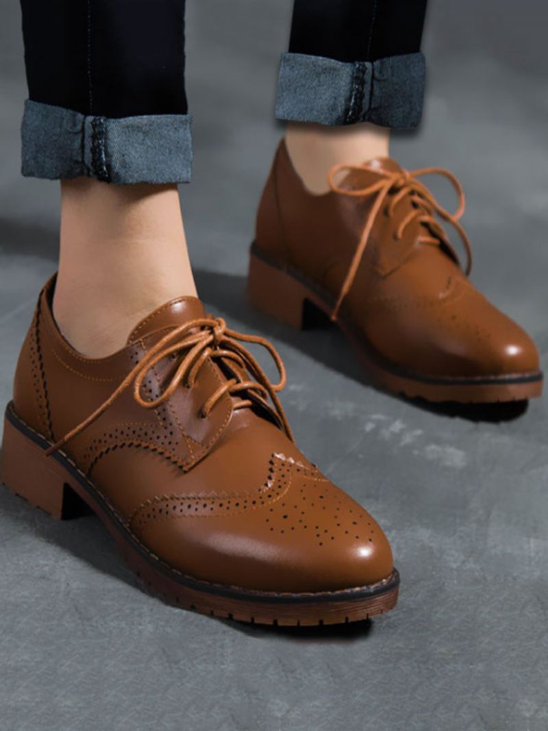 Brogue Wingtips Oxfords Med Snøring For Kvinner - Kaffe Brun