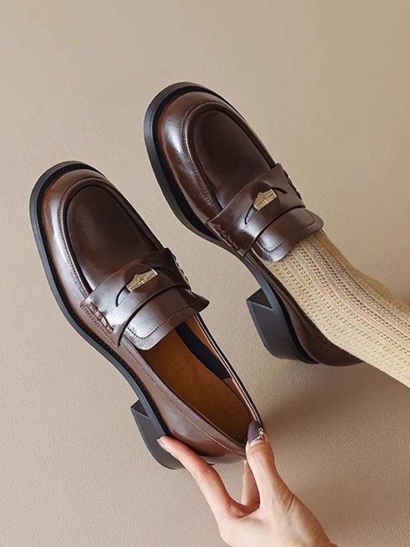 Brune Loafers For Kvinner Rund Toe Slip On Penny