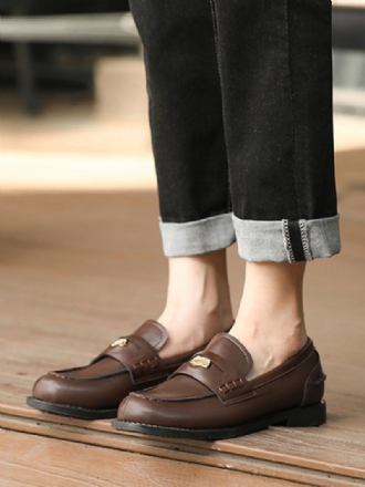 Brune Slip On Loafers Kvinner Rund Toe Designet Penny