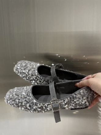 Dame Glitter Ballerina Flats Square Toe Mary Jane Festsko