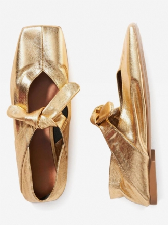 Dame Gull Ballett Flats Square Toe Metallic Knotted Detail Flate Sko