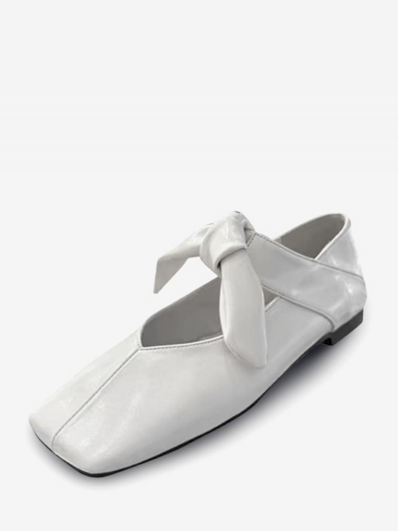 Dame Gull Ballett Flats Square Toe Metallic Knotted Detail Flate Sko - Hvit