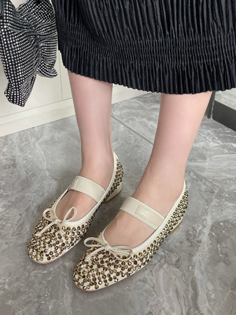 Dame Rhinestones Ballet Flats Rund Toe Bow Mary Jane