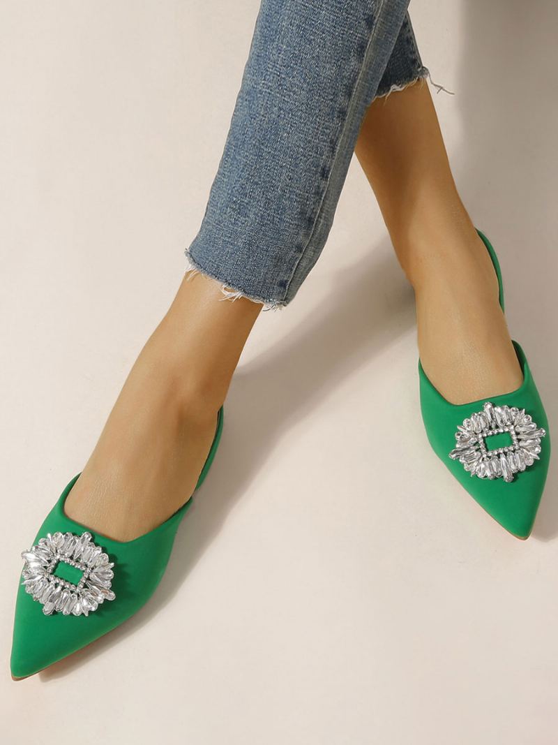 Dame Rhinestones Spiss Tå Slingback Flats - Grønn