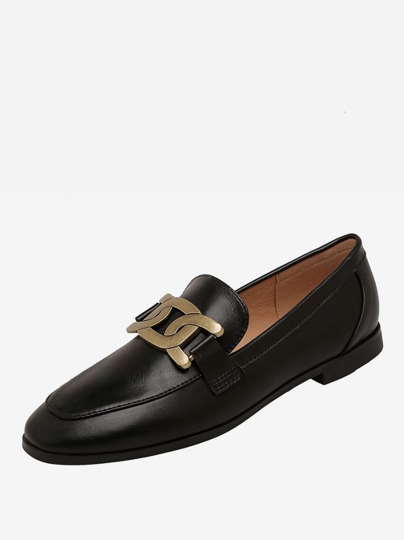 Dame Slip On Loafers Hvite Runde Flate Sko - Sort