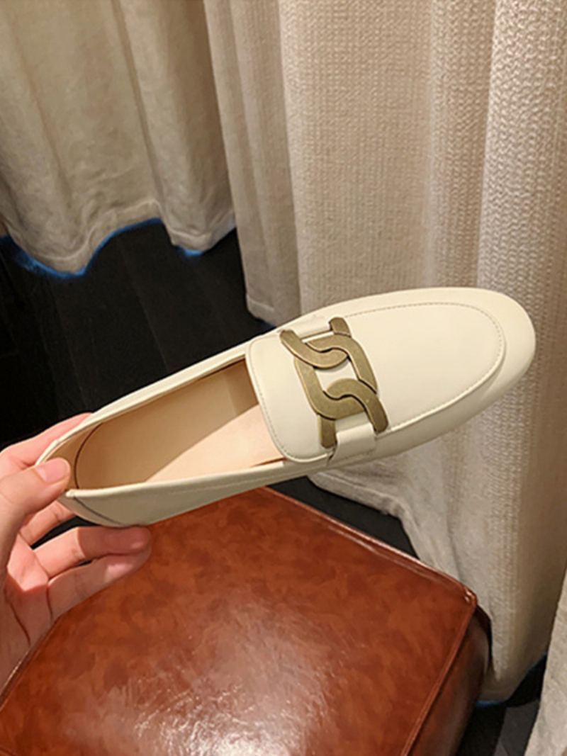 Dame Slip On Loafers Hvite Runde Flate Sko - Hvit