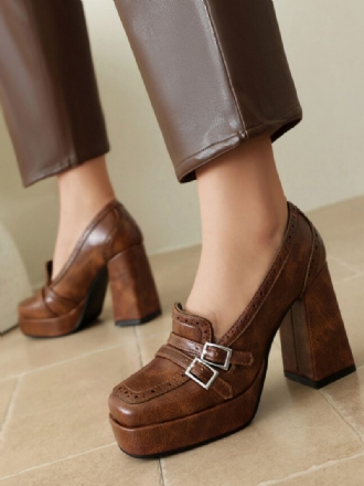 Damespenne Chunky Heel Loafers Pu-skinn