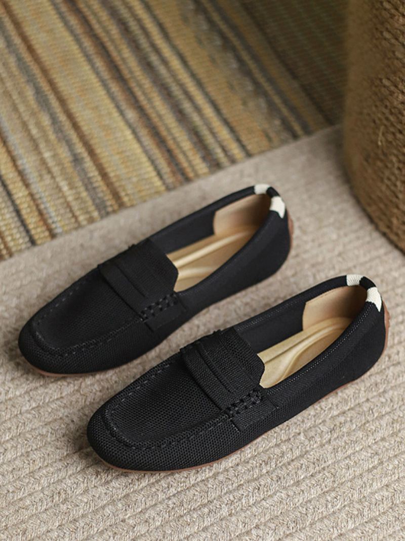 Flat Loafers For Kvinner Rund Tå Slip On Casual Sko - Sort