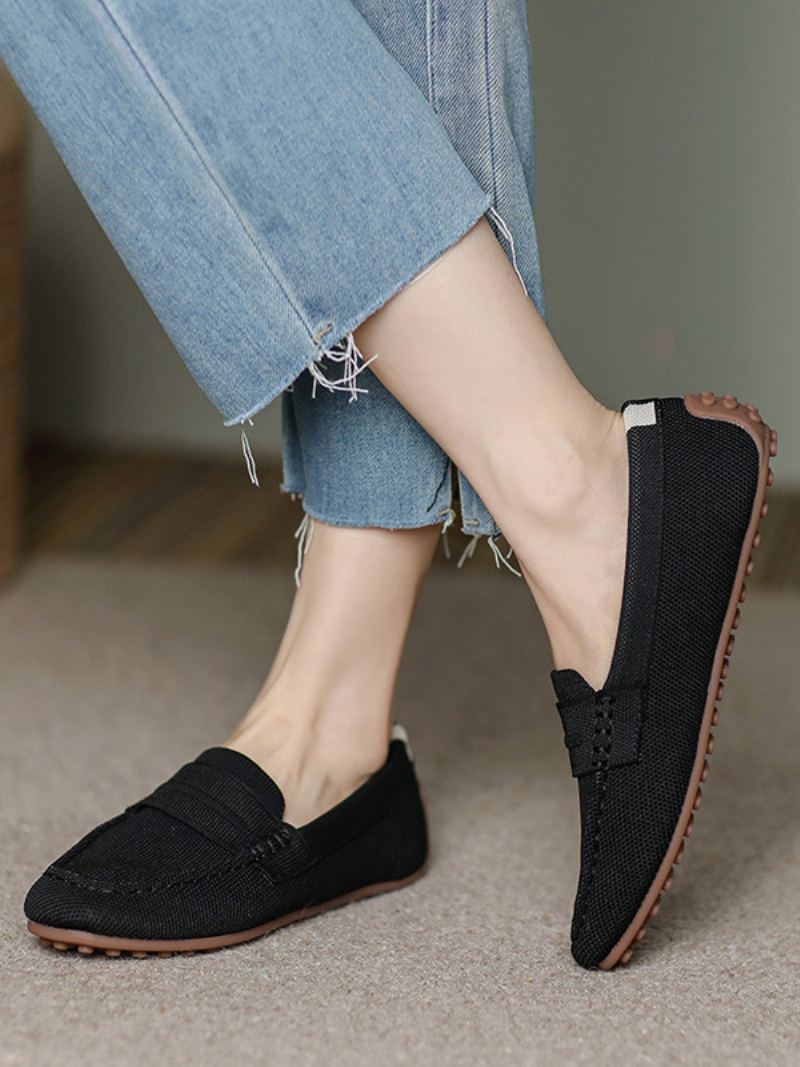 Flat Loafers For Kvinner Rund Tå Slip On Casual Sko - Sort