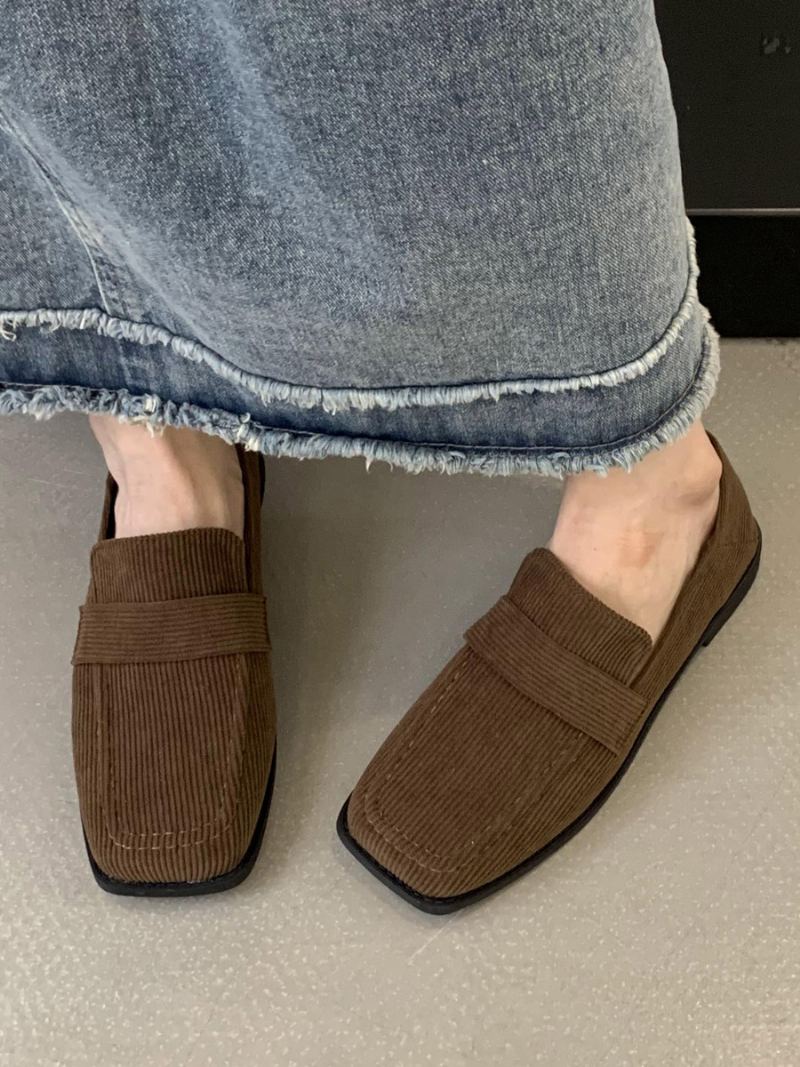 Flat Mikro-semsket Øvre Loafers For Kvinner - Kaffe Brun