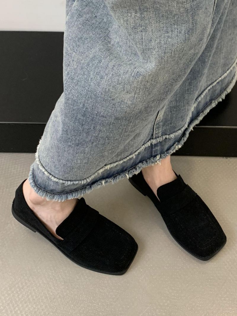 Flat Mikro-semsket Øvre Loafers For Kvinner - Sort