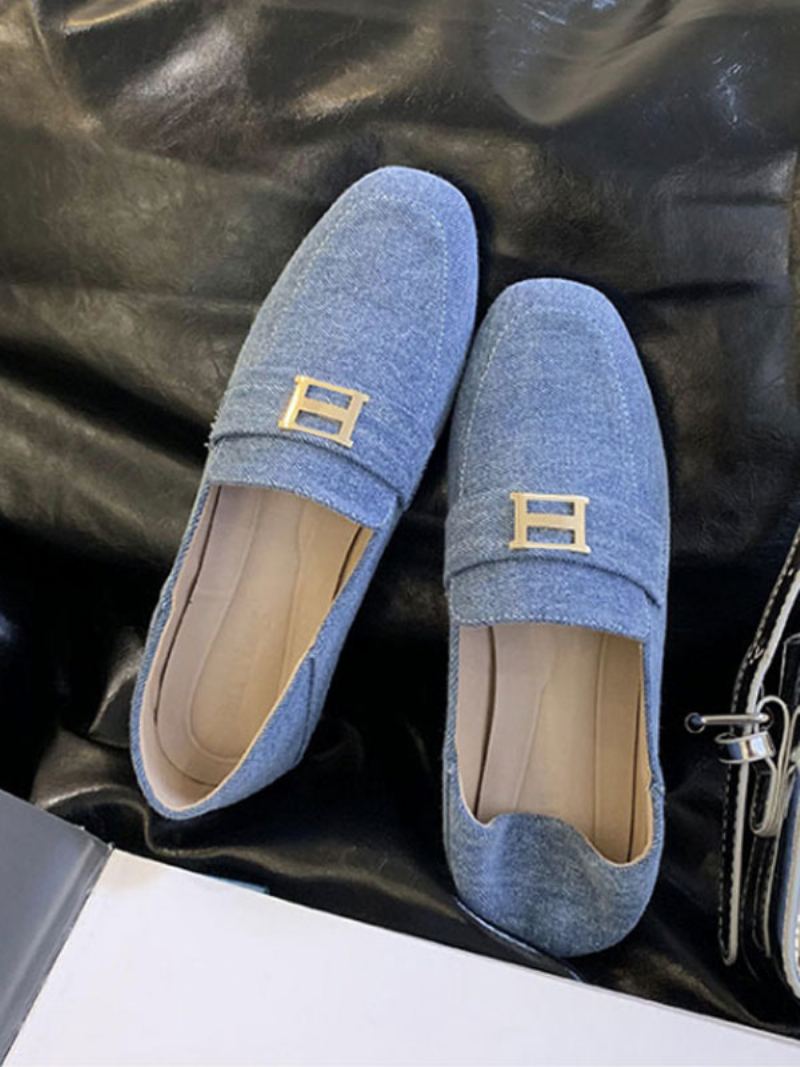 Flat Polyester Loafers For Kvinner - Lys Himmelblå