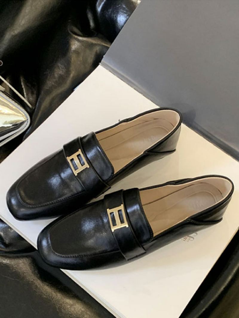 Flat Polyester Loafers For Kvinner - Sort