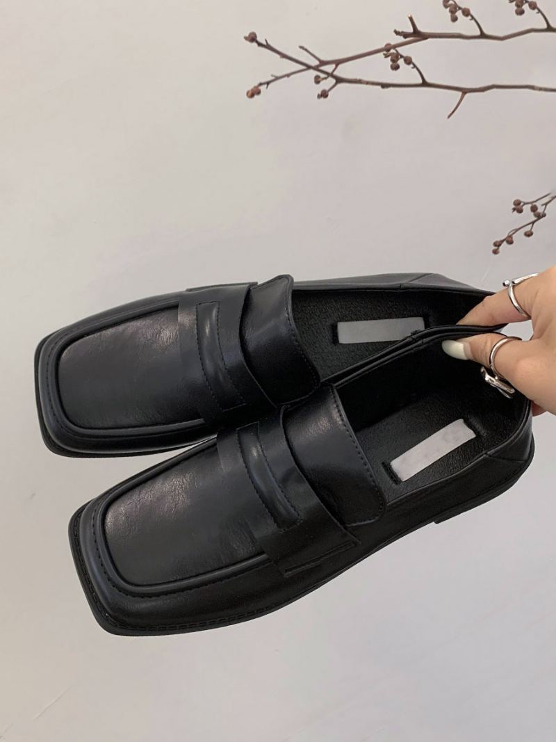 Flate Loafers I Pu-skinn For Kvinner - Sort