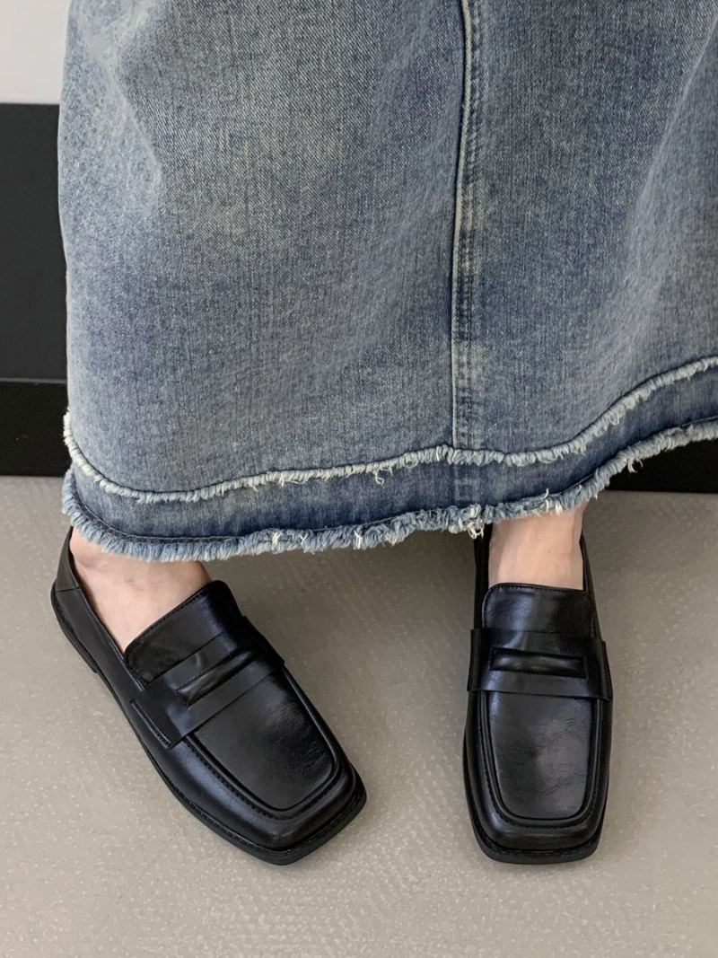 Flate Loafers I Pu-skinn For Kvinner - Sort