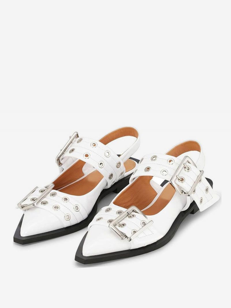 Flate Sko For Kvinner Hvit Spenne Med Spiss Tå Slingback Ballet Flats - Hvit