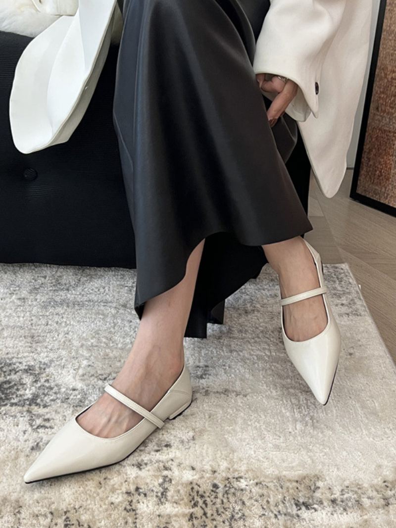 Flatesko For Kvinner Svart Ballett Spiss Tå Mary Jane Flat Pumps - Beige