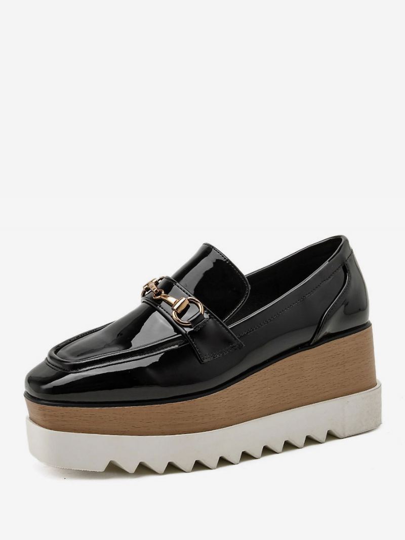 Flatform Loafers For Kvinner I Lakkskinn - Sort