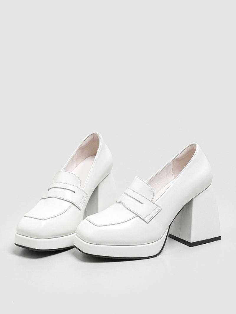 Hælsandaler For Kvinner Med Rund Tå-sandaler Chunky Heel Pu-skinn - Hvit