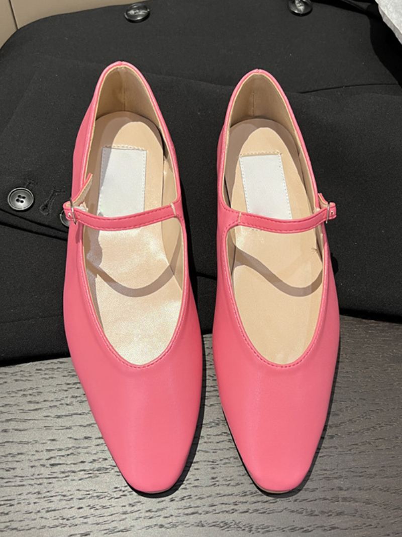 Kvinne Sorte Flate Sko Svart Rund Tå Mary Jane Ballet Flats - Rose