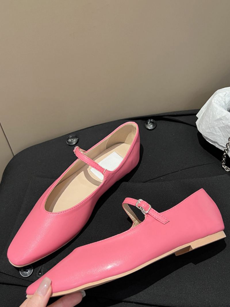 Kvinne Sorte Flate Sko Svart Rund Tå Mary Jane Ballet Flats - Rose